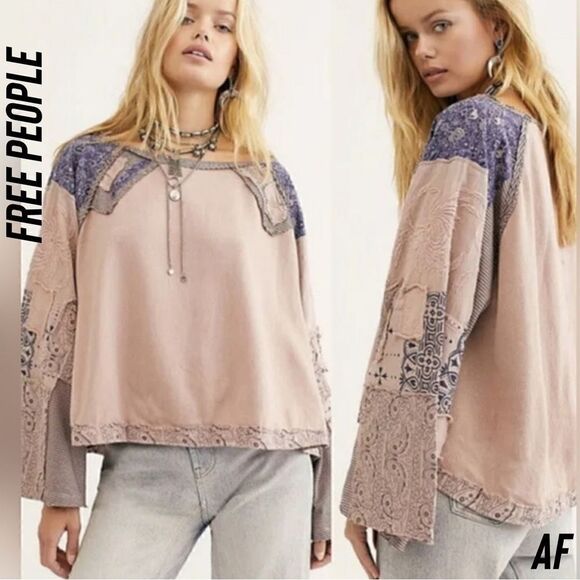 FREE PEOPLE IN PIECES PATCHWORK EMBROIDERED TOP NEW SMALL - Picture 1 of 3